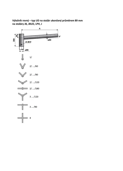 výložník rovný UD 1/89 - 1500, 89mm, žárový zinek